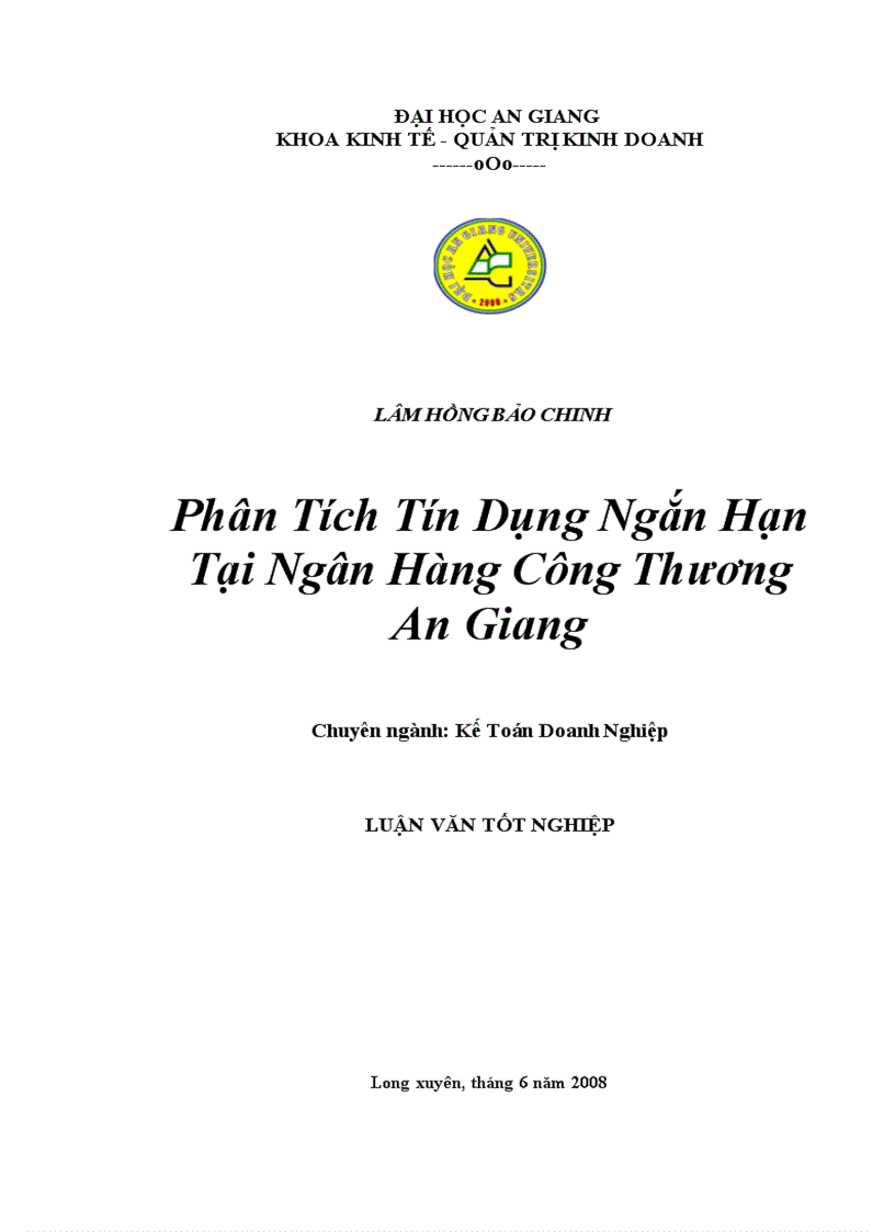 Phân Tích Tín Dụng Ngắn Hạn Tại Ngân Hàng Công Thương An Giang