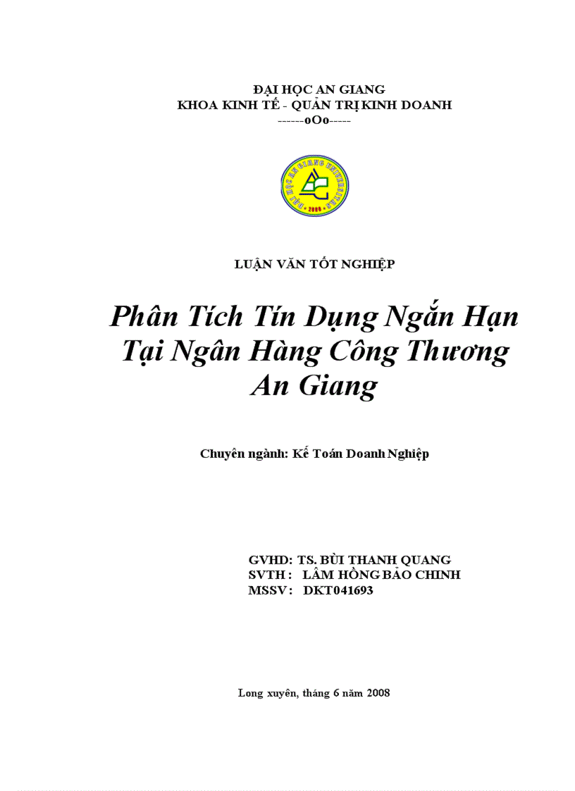 Phân Tích Tín Dụng Ngắn Hạn Tại Ngân Hàng Công Thương An Giang