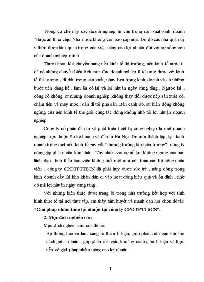 Giải pháp nhằm tăng lợi nhuận tại công ty CPĐTPTTBCN