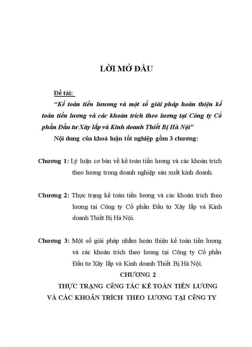 image for page Kế toán tiền lưưong và một số giải pháp hoàn thiện kế toán tiền lương và các khoản trích theo lương tại Công ty Cổ phần Đầu tư Xây lắp và Kinh doanh Thiết Bị Hà Nội