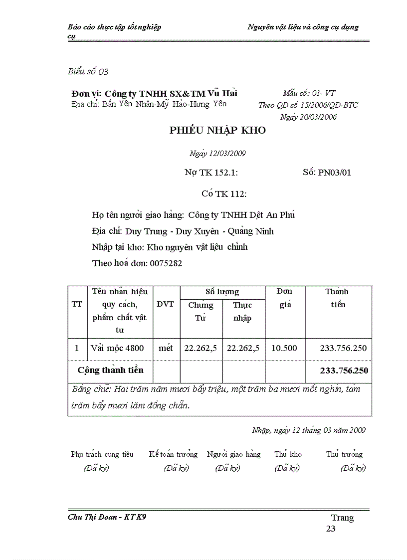 image for page Thư c tê công ta c kê toa n NVL va CCDC ta i Công ty TNHH SX TM Vu Ha i