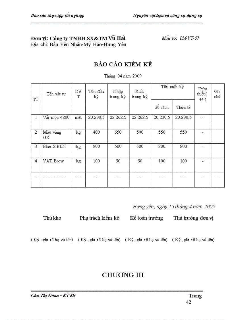 image for page Thư c tê công ta c kê toa n NVL va CCDC ta i Công ty TNHH SX TM Vu Ha i