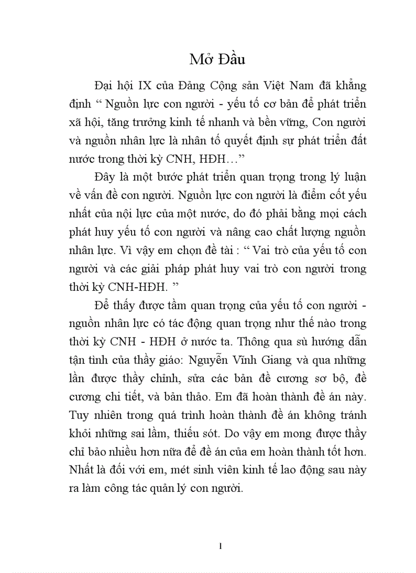 Vai trò của yếu tố con người và các giải pháp phát huy vai trò con người trong thời kỳ CNH HĐH