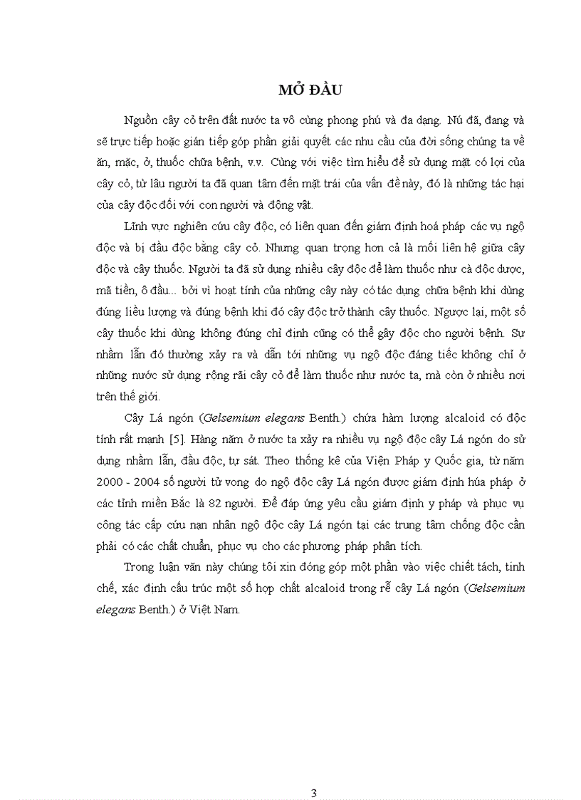 Khảo sát thành phần alcaloid trong rễ cây Lá ngón Gelsemium elegans Benth thuộc họ Mã tiền Loganiaceae ở Việt Nam