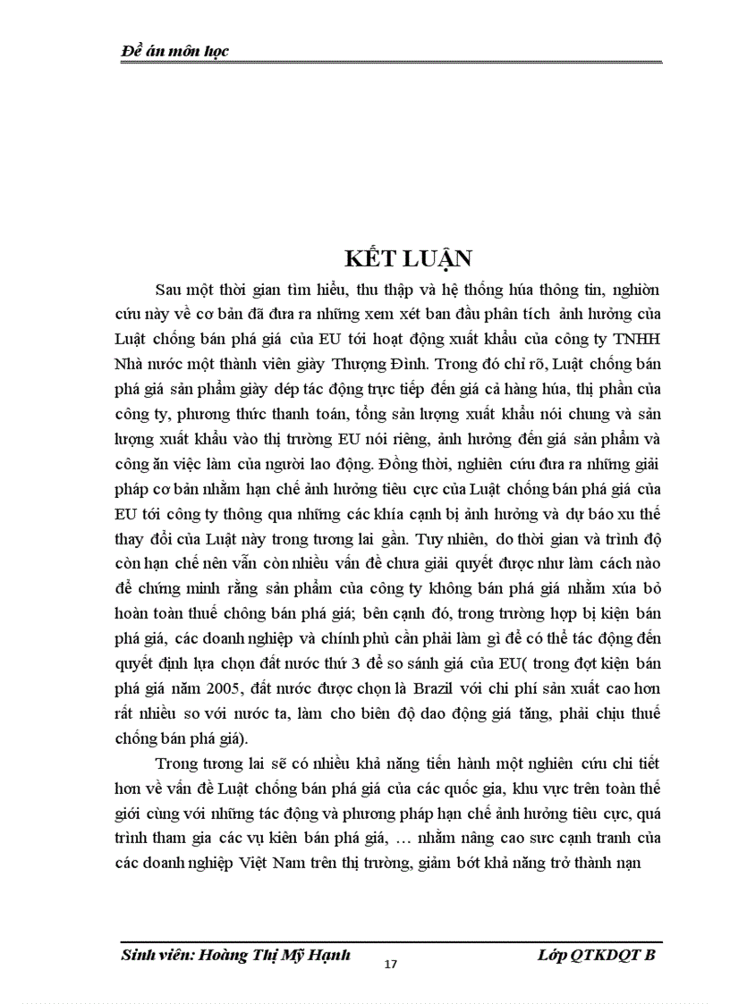 image for page Ảnh hưởng của luật chống bán phá giá của EU tới hoạt động xuất khẩu của công ty TNHH Nhà nước một thành viên giày Thượng Đình