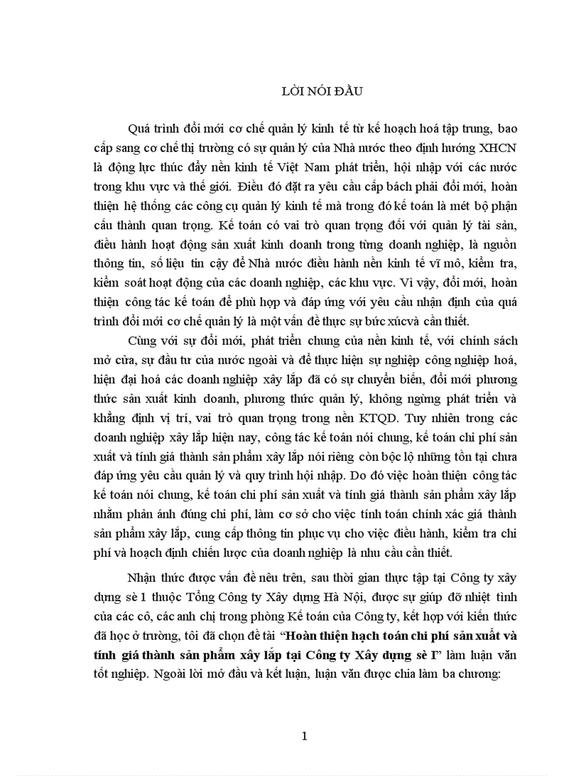 image for page Hoàn thiện hạch toán chi phí sản xuất và tính giá thành sản phẩm xây lắp tại Công ty Xây dựng số I 1
