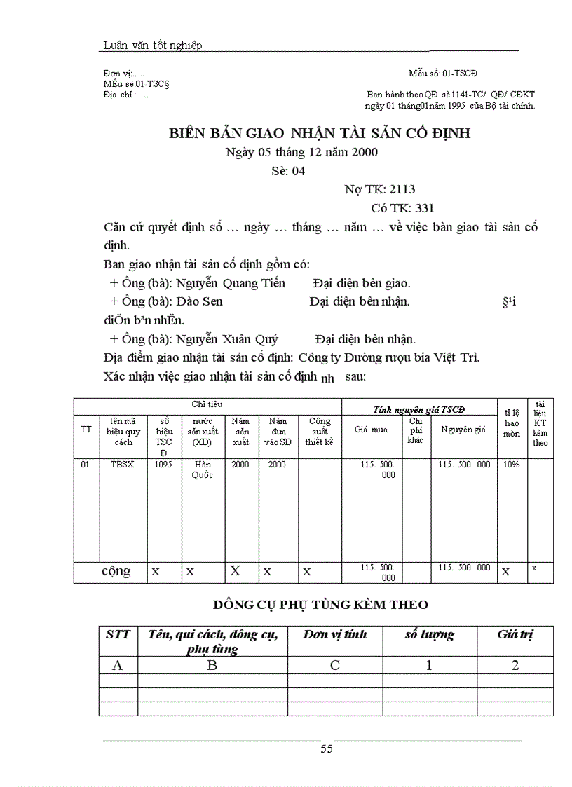image for page Tổ chức hạch toán TSCĐ tại Công ty Đường Rượu Bia Việt Trì 1