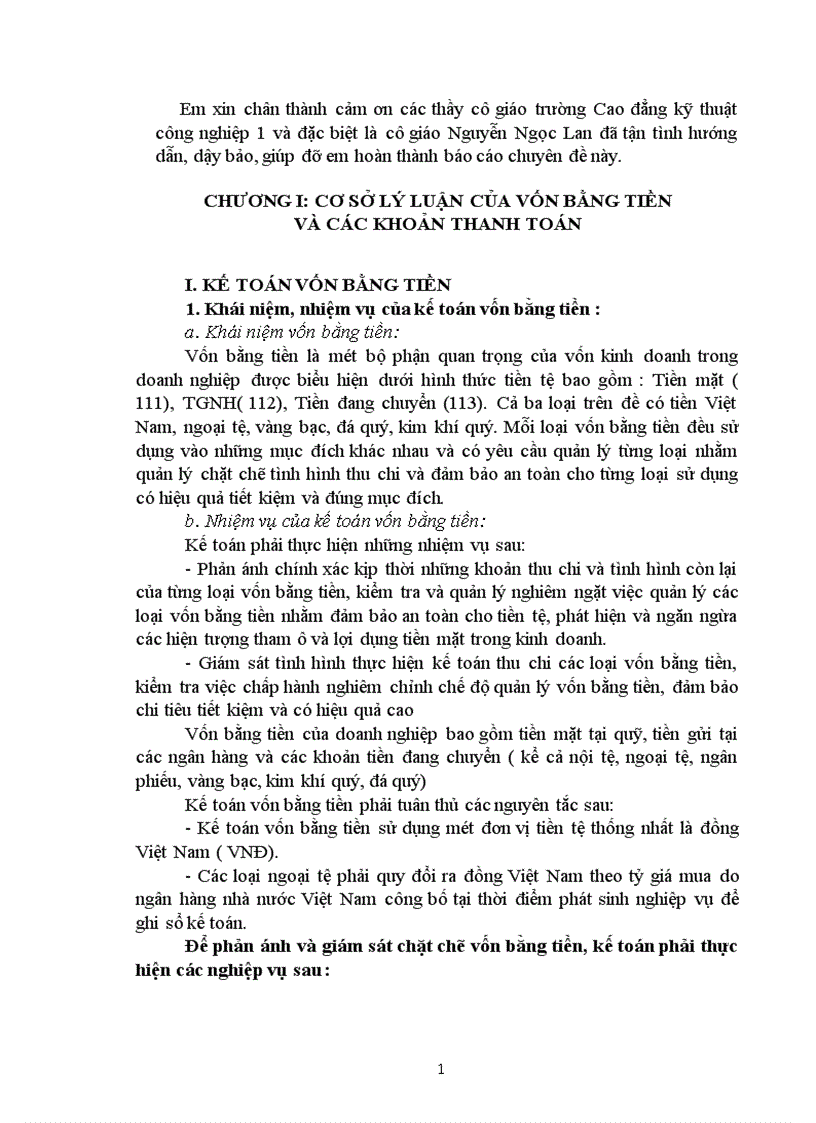 Kế toán nghiệp vụ vốn bằng tiền và các khoản phải thanh toán 1