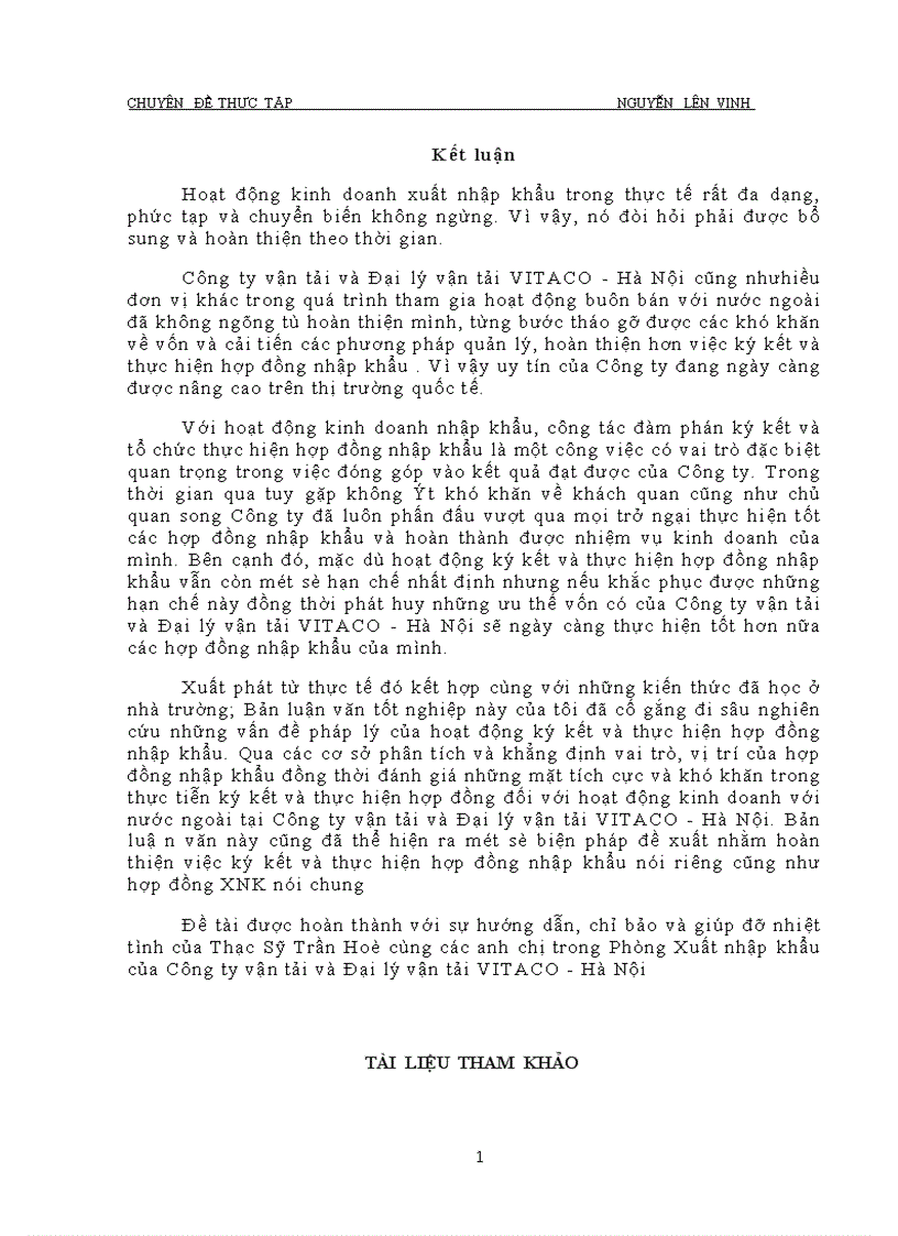 image for page Hoàn thiện việc ký kết và thực hiện hợp đồng nhập khẩu Công ty vận tải và đại lý vận tải Hà nội VITACO 1