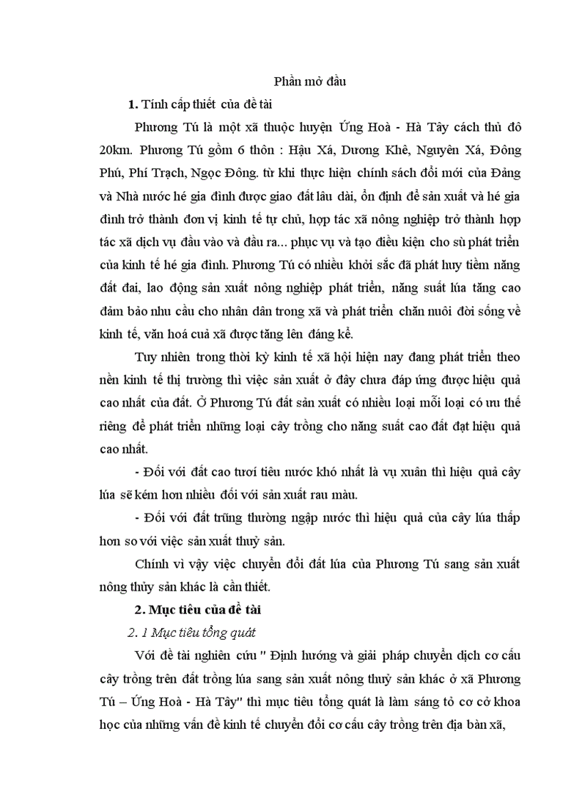 image for page Định hướng và giải pháp chuyển dịch cơ cấu cây trồng trên đất trồng lúa sang sản xuất nông thuỷ sản khác ở xã Phương Tú Ứng Hoà Hà Tây