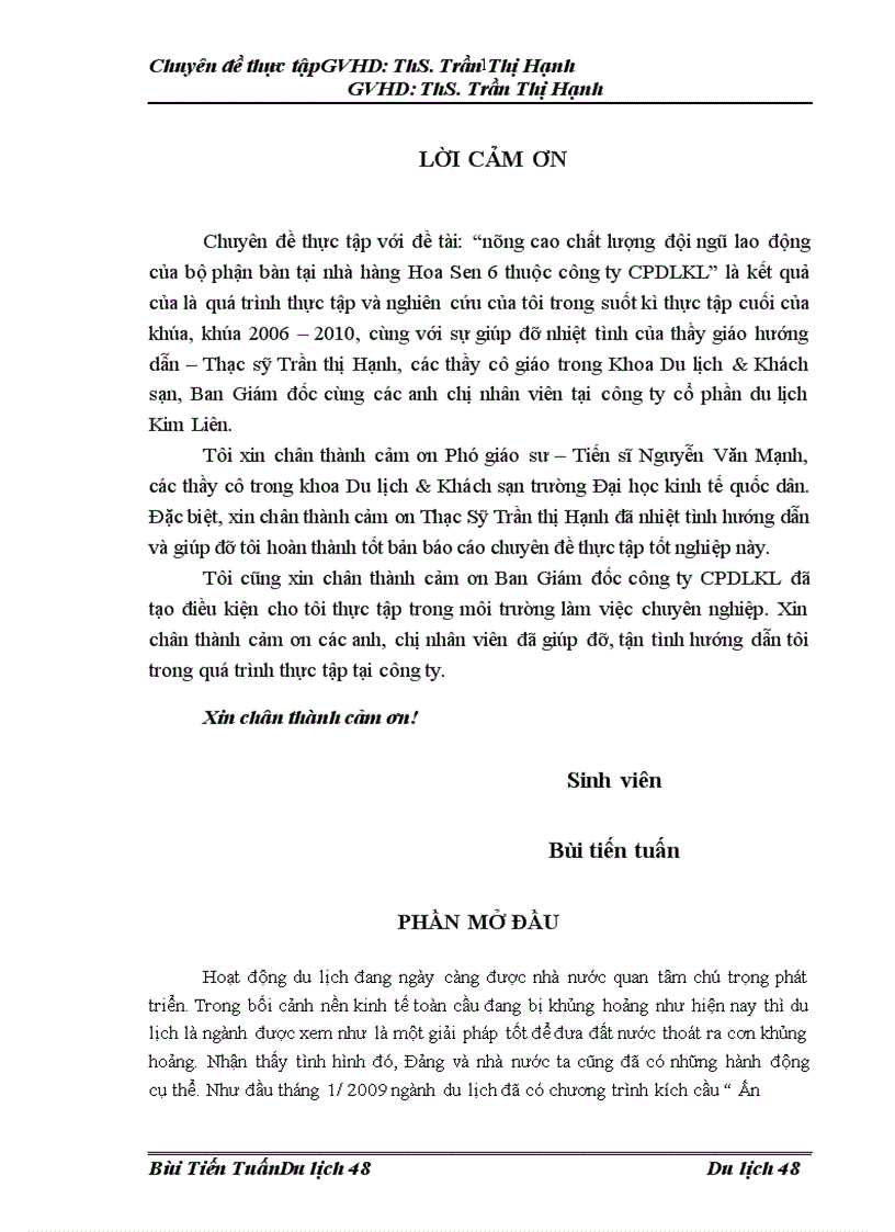 image for page Nâng cao chất lượng đội ngũ lao động của bộ phận bàn tại nhà hàng Hoa Sen 6 thuộc công ty cổ phần du lịch Kim Liên 1