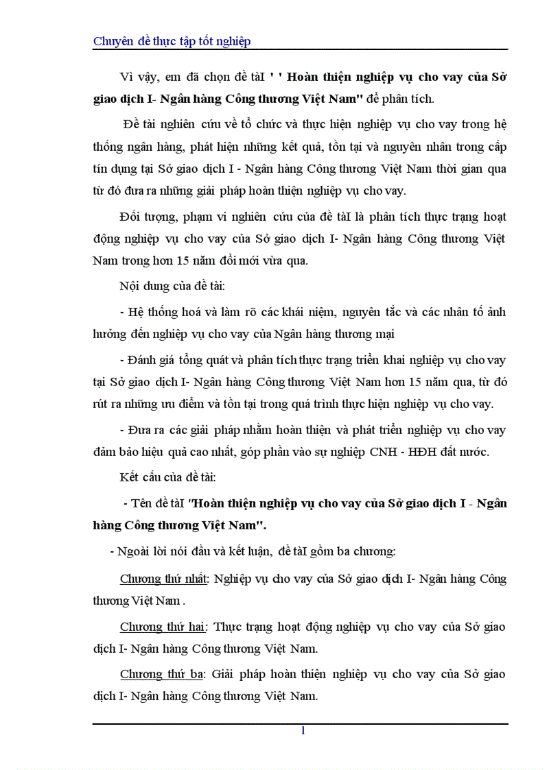 image for page Hoàn thiện nghiệp vụ cho vay của Sở giao dịch I Ngân hàng Công thương Việt Nam 1
