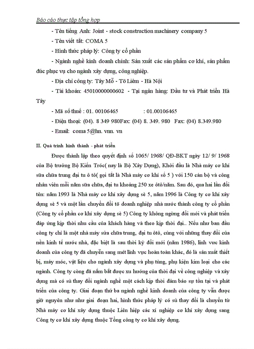 image for page Báo cáo thực tập tại công ty cổ phần cơ khí xây dựng số 5