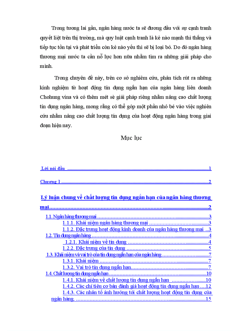 image for page Giải pháp nâng cao chất lượng tín dụng ngắn hạn ở hệ thống ngân hàng thương mại nước ta nghiên cứu từ quá trình thực tập tại chi nhánh ngân hàng liên doanh Chohung vina 1