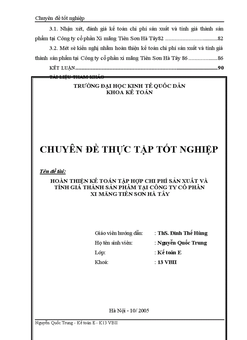 image for page Hoàn thiện kế toán tập hợp chi phí sản xuất và tính giá thành sản phẩm tại Công ty cổ phần Xi măng Tiên Sơn Hà Tây 1