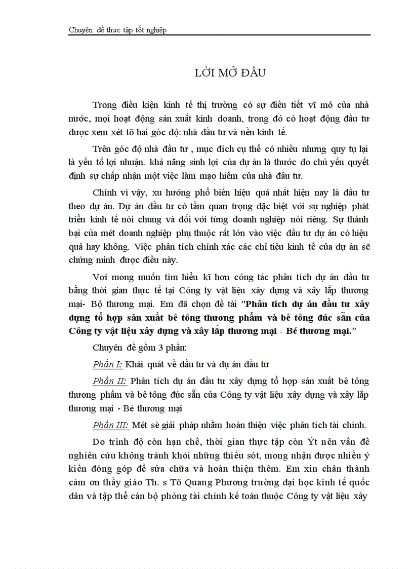 image for page Phân tích dự án đầu tư xây dựng tổ hợp sản xuất bê tông thương phẩm và bê tông đúc sẵn của Công ty vật liệu xây dựng và xây lắp thương mại Bộ thương mại 1