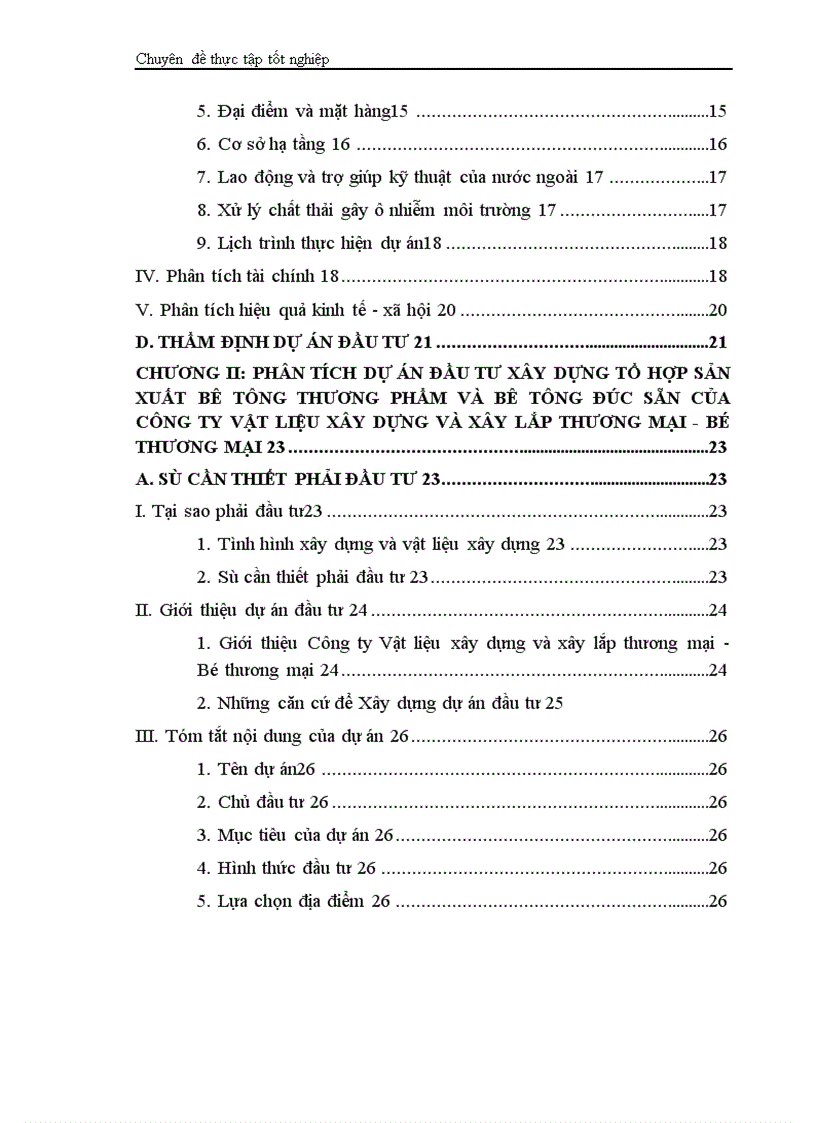 image for page Phân tích dự án đầu tư xây dựng tổ hợp sản xuất bê tông thương phẩm và bê tông đúc sẵn của Công ty vật liệu xây dựng và xây lắp thương mại Bộ thương mại 1
