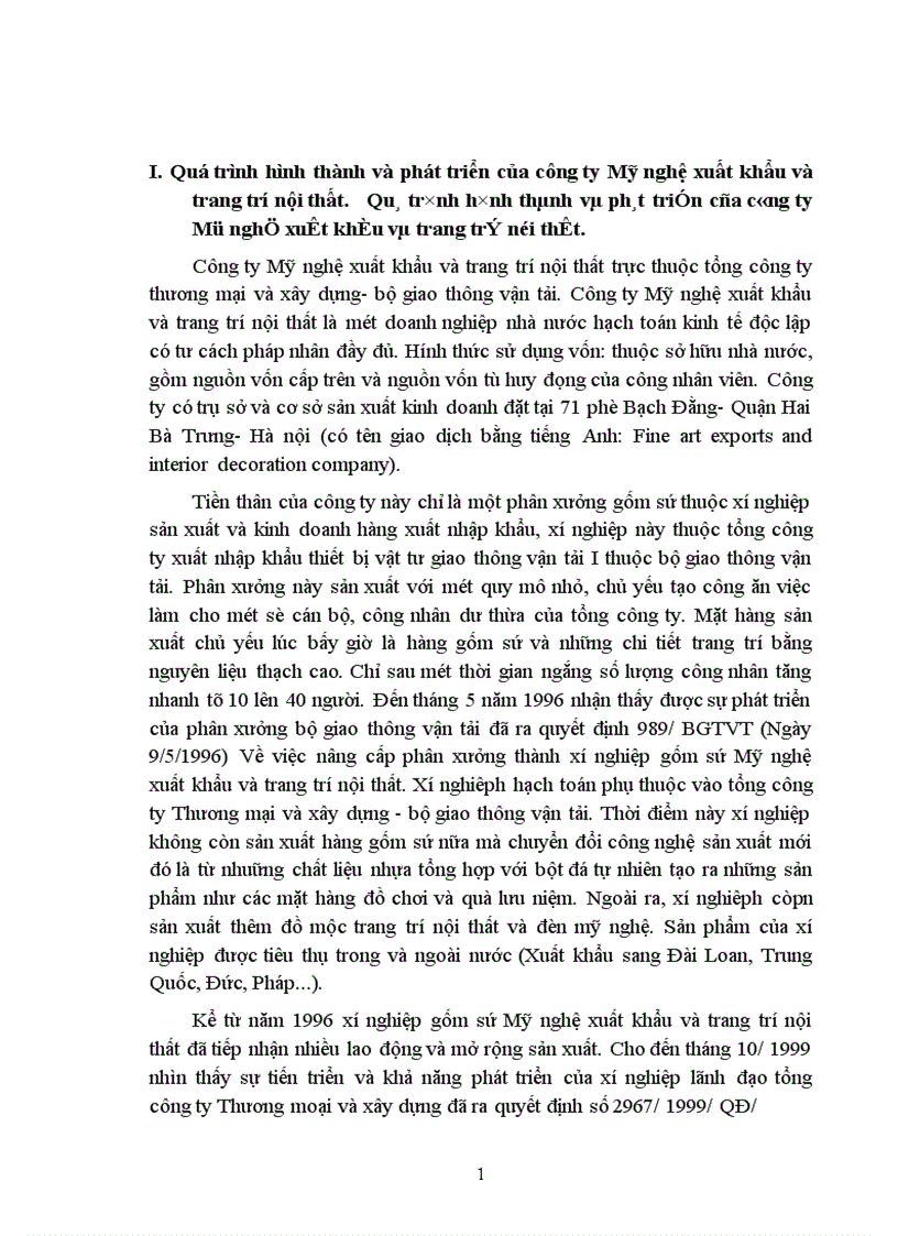 Báo cáo thực tập tổng hợp tại công ty Mỹ nghệ xuất khẩu và trang trí nội thất