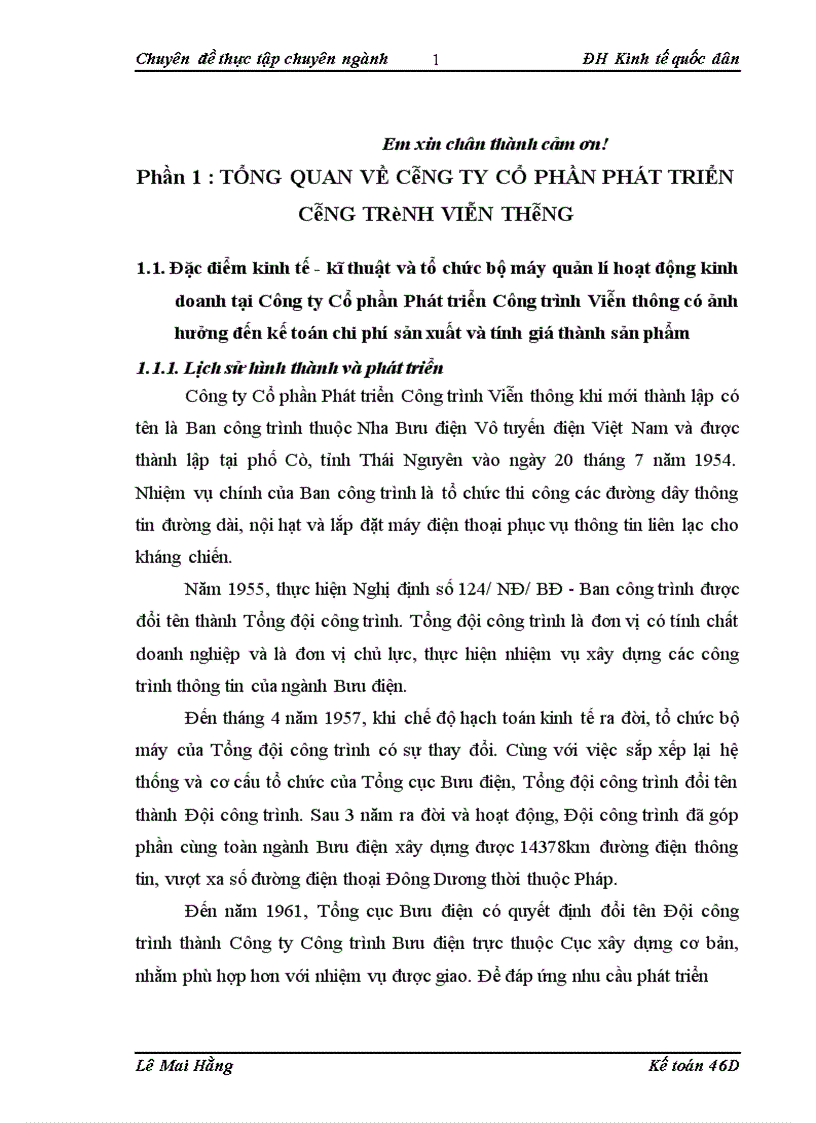 image for page Hoàn thiện kế toán chi phí sản xuất và tính giá thành sản phẩm xây lắp tại Công ty Cổ phần Phát triển Công trình Viễn thông 1