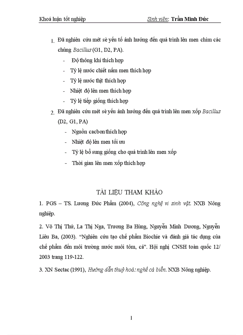 image for page Nghiên cứu ảnh hưởng một số yếu tố đến quá trình lên men Bacillus sản xuất chế phẩm xử lý môi trường nuôi trồng thuỷ sản