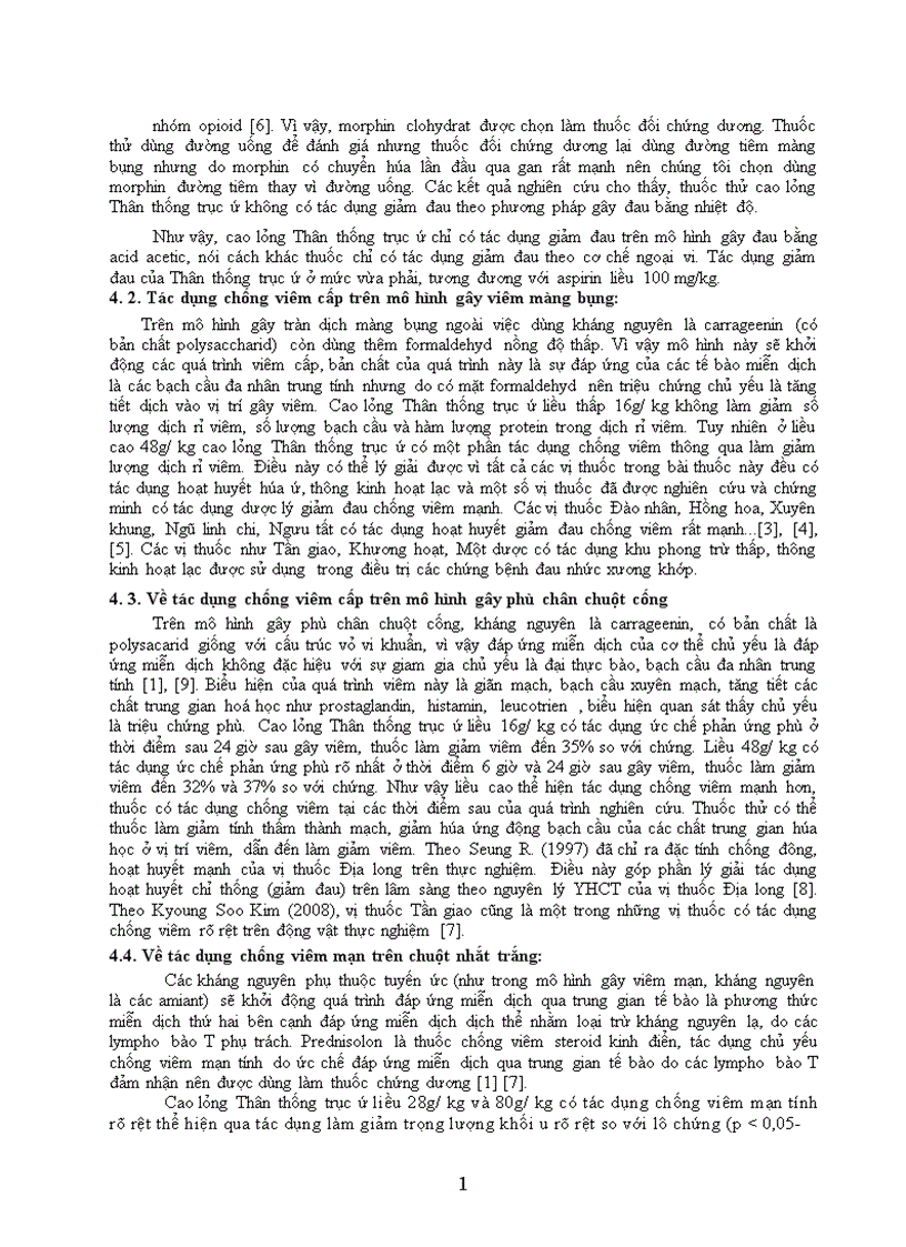 image for page Nghiên cứu tác dụng giảm đau và chống viêm của cao lỏng thân thống trục ứ trên thực nghiệm