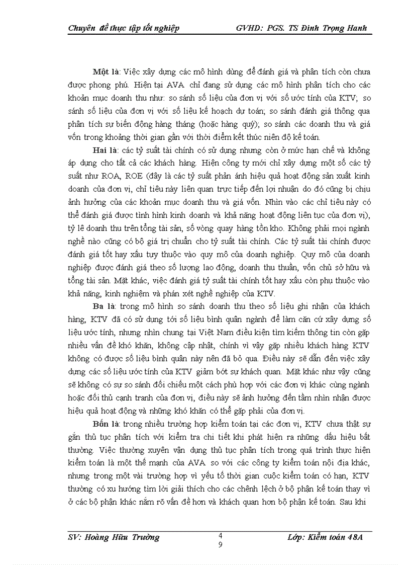 image for page Vận dụng thủ tục phân tích với kiểm toán khoản mục doanh thu trong kiểm toán báo cáo tài chính tại Công ty trách nhiệm hữu hạn tư vấn kế toán và kiểm toán Việt Nam AVA 1
