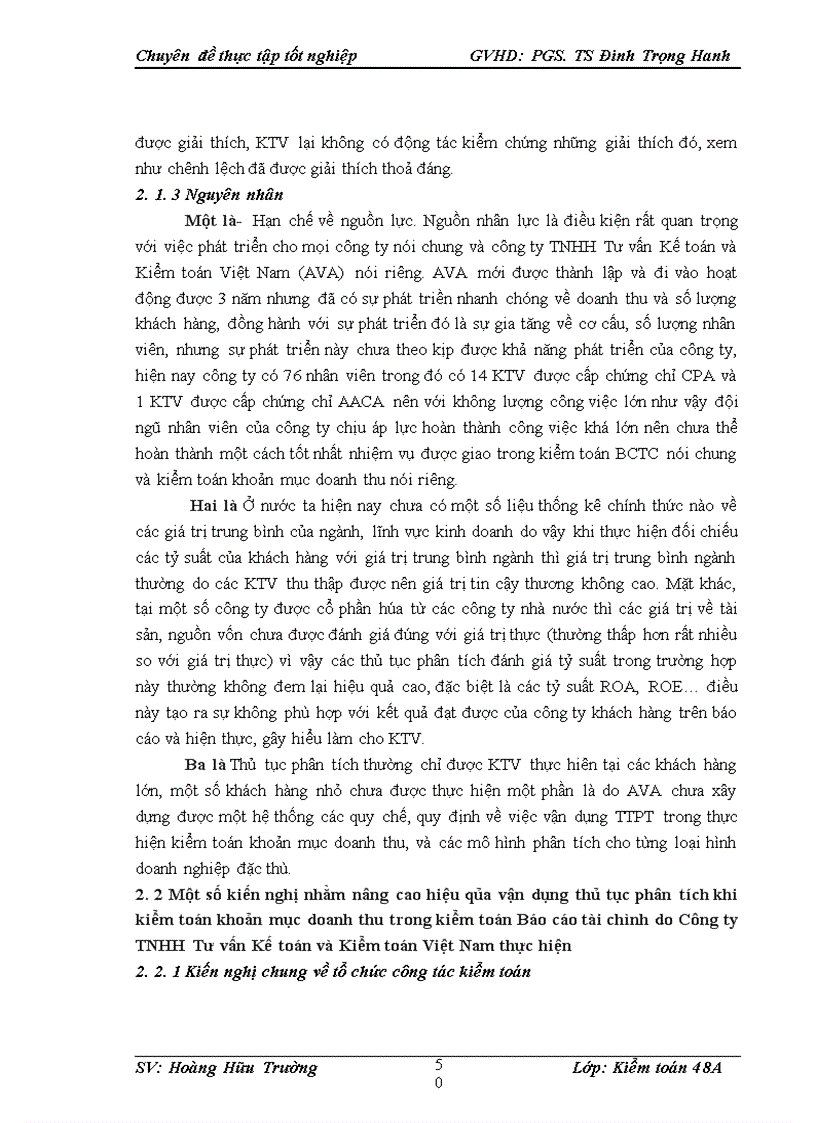 image for page Vận dụng thủ tục phân tích với kiểm toán khoản mục doanh thu trong kiểm toán báo cáo tài chính tại Công ty trách nhiệm hữu hạn tư vấn kế toán và kiểm toán Việt Nam AVA 1