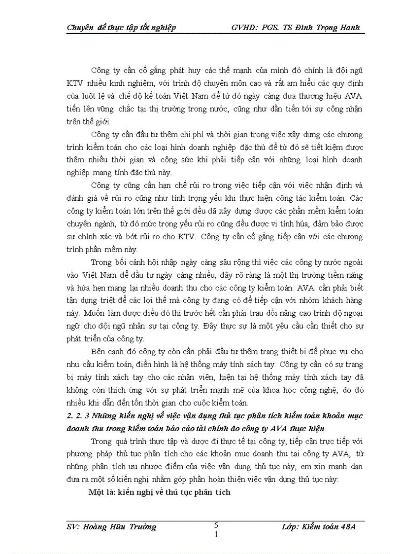 image for page Vận dụng thủ tục phân tích với kiểm toán khoản mục doanh thu trong kiểm toán báo cáo tài chính tại Công ty trách nhiệm hữu hạn tư vấn kế toán và kiểm toán Việt Nam AVA 1