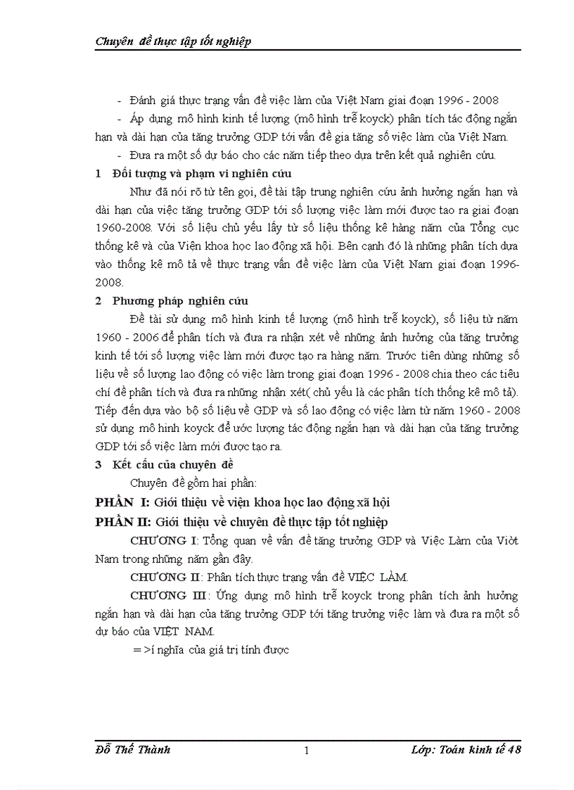 image for page Ứng dụng mô hình trễ koyck trong phân tích ảnh hưởng ngắn hạn và dài hạn của tăng trưởng GDP thực tế tới tăng trưởng Việc Làm và đưa ra một số dự báo
