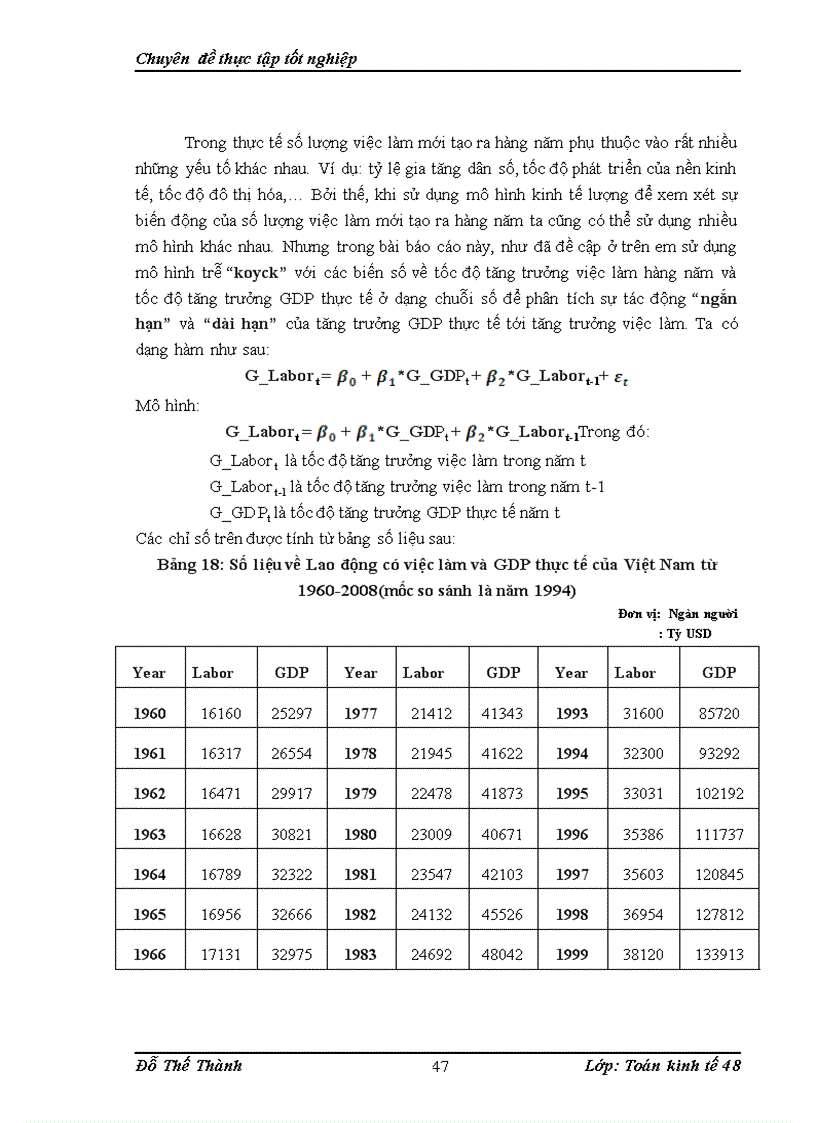 image for page Ứng dụng mô hình trễ koyck trong phân tích ảnh hưởng ngắn hạn và dài hạn của tăng trưởng GDP thực tế tới tăng trưởng Việc Làm và đưa ra một số dự báo