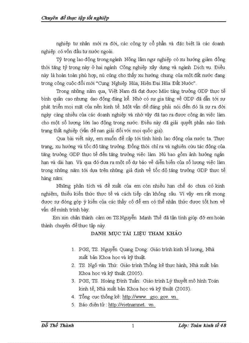image for page Ứng dụng mô hình trễ koyck trong phân tích ảnh hưởng ngắn hạn và dài hạn của tăng trưởng GDP thực tế tới tăng trưởng Việc Làm và đưa ra một số dự báo