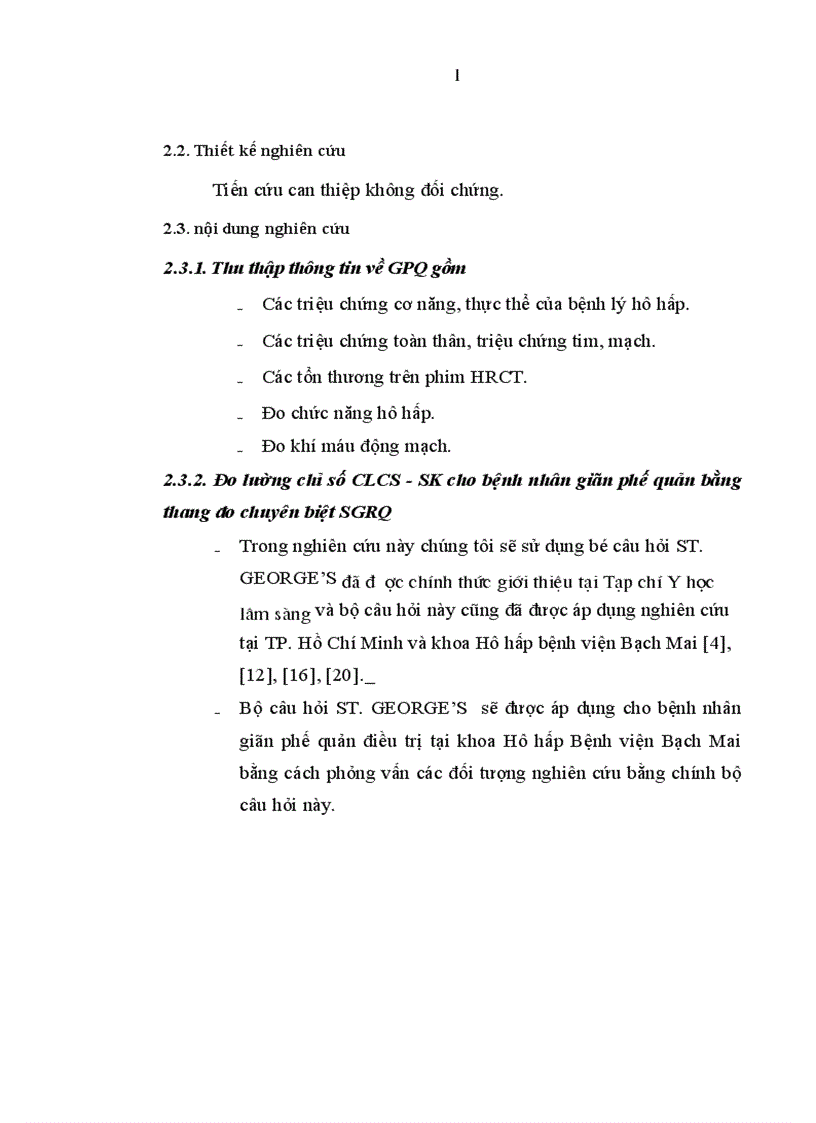 image for page Đo lường chỉ số CLCS SK ở bệnh nhân đợt cấp giãn phế quản điều trị tại khoa Hô hấp Bệnh viện Bạch Mai bằng bộ câu hỏi St George s phiên bản tiếng Việt