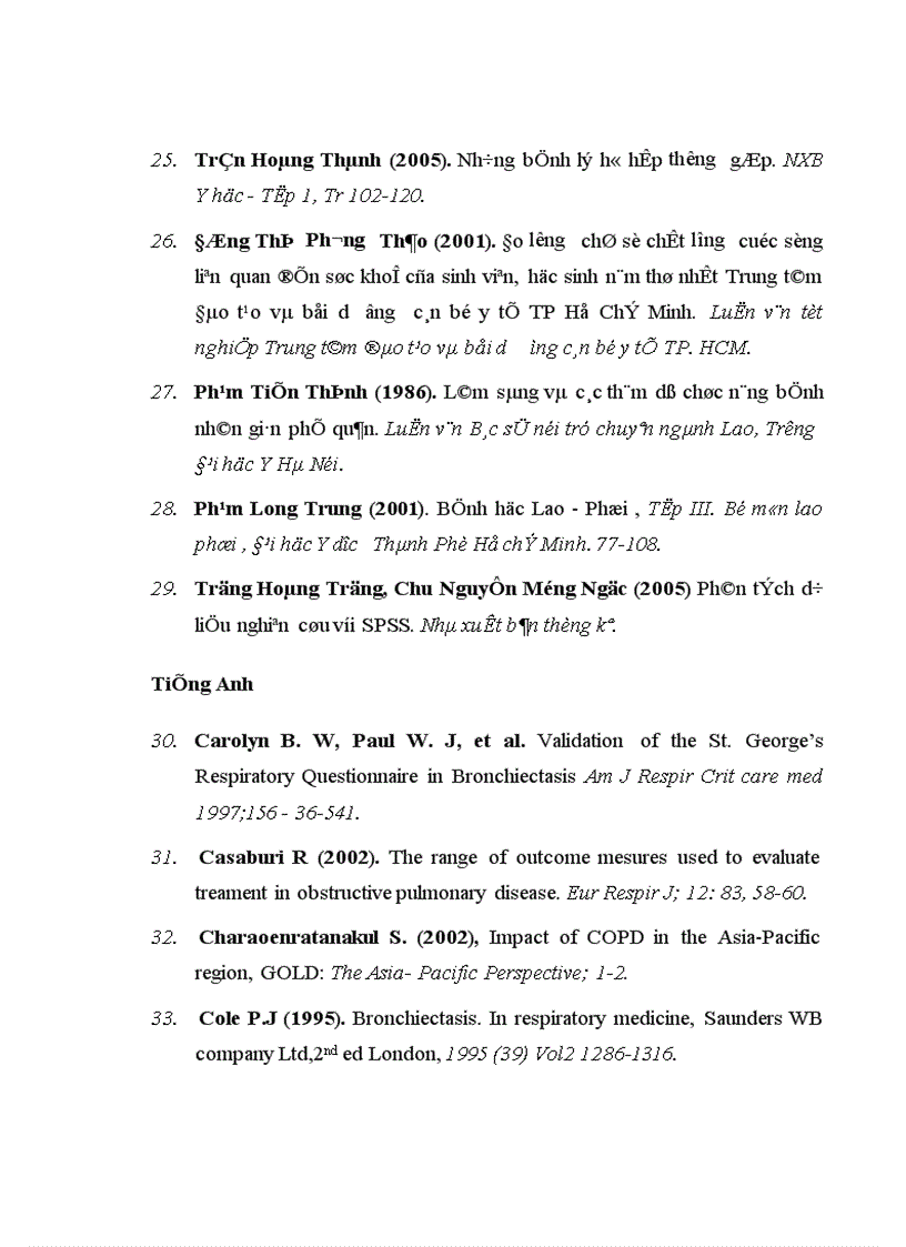 image for page Đo lường chỉ số CLCS SK ở bệnh nhân đợt cấp giãn phế quản điều trị tại khoa Hô hấp Bệnh viện Bạch Mai bằng bộ câu hỏi St George s phiên bản tiếng Việt
