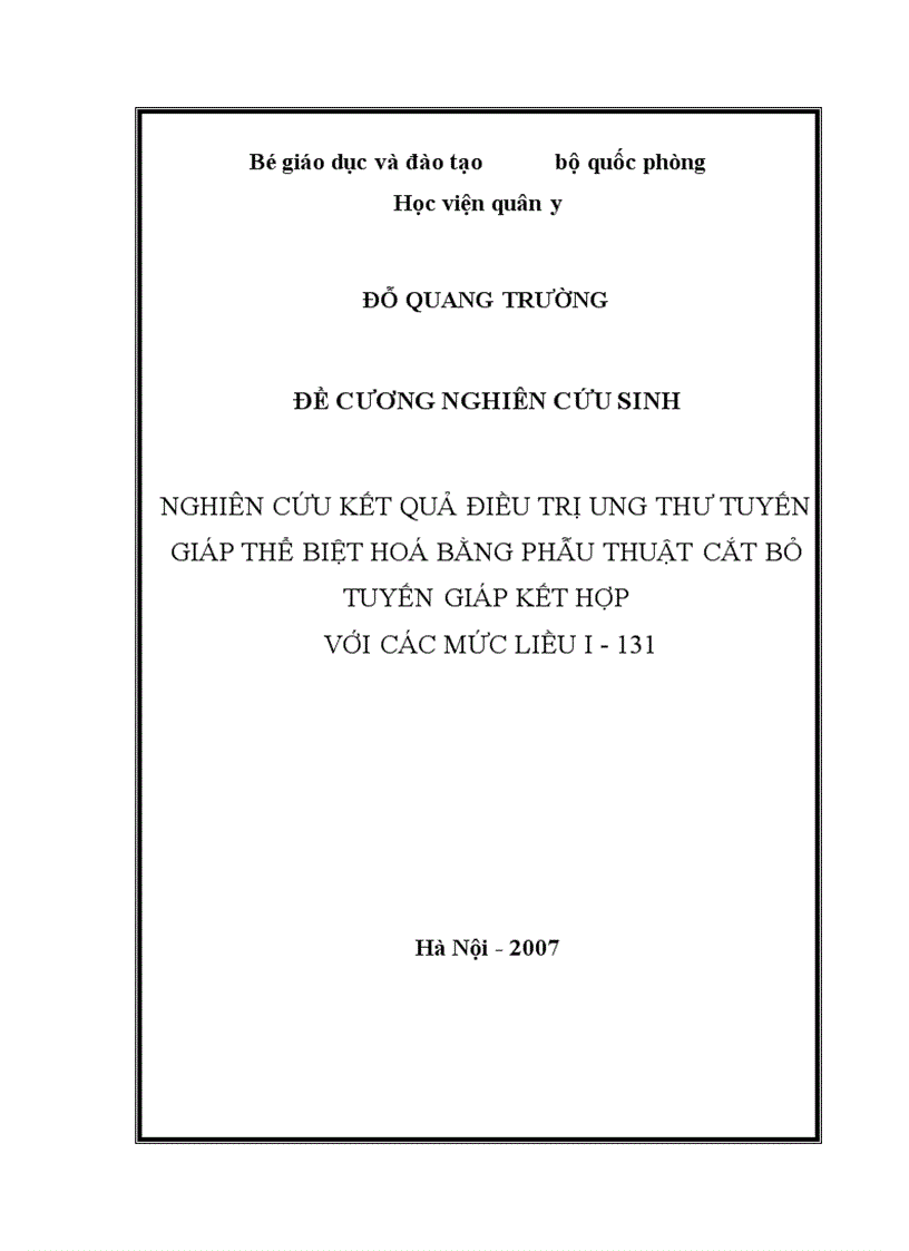 image for page Nghiên cứu kết quả điều trị ung thư tuyến giáp thể biệt hoá bằng phẫu thuật cắt bỏ tuyến giáp kết hợp với các mức liều I 131