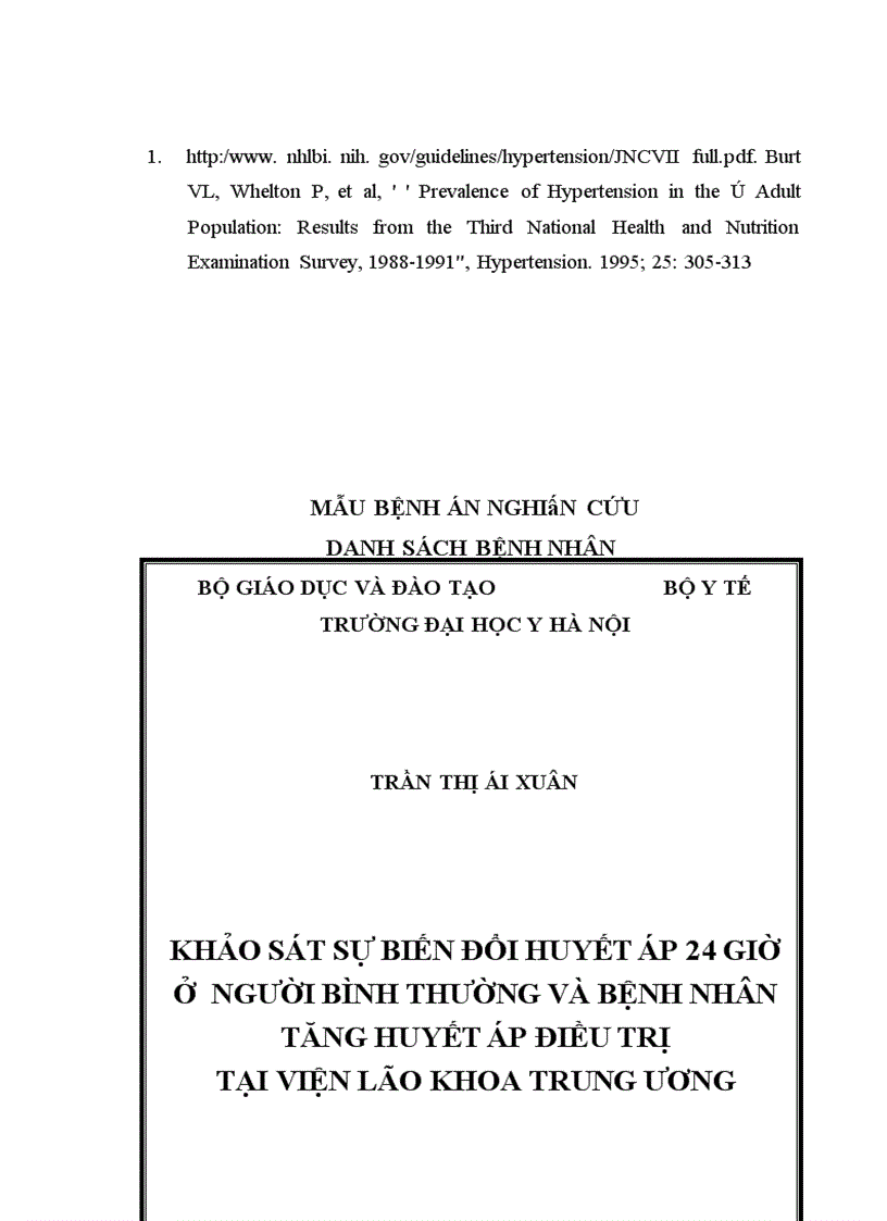 image for page Khảo sát sự biến đổi huyết áp 24 giờ ở người bình thường và bệnh nhân tăng huyết áp điều trị tại viện lão khoa trung ương
