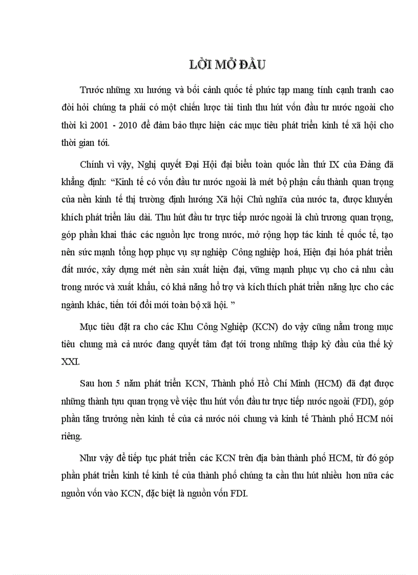 Một số giải pháp nhằm thu hút FDI vào các KCN trên địa bàn Thành phố Hồ Chí Minh 1