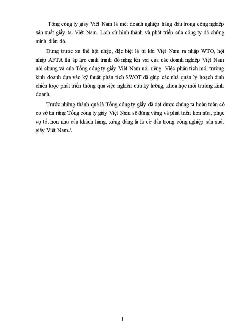 image for page Sử dụng mô hình SWOT phân tích môi trường kinh doanh Tổng công ty giấy việt nam
