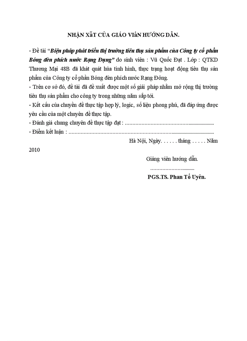 image for page Biện pháp phát triển thị trường tiêu thụ sản phẩm tại Công ty cổ phần Bóng đèn phích nước Rạng Đông