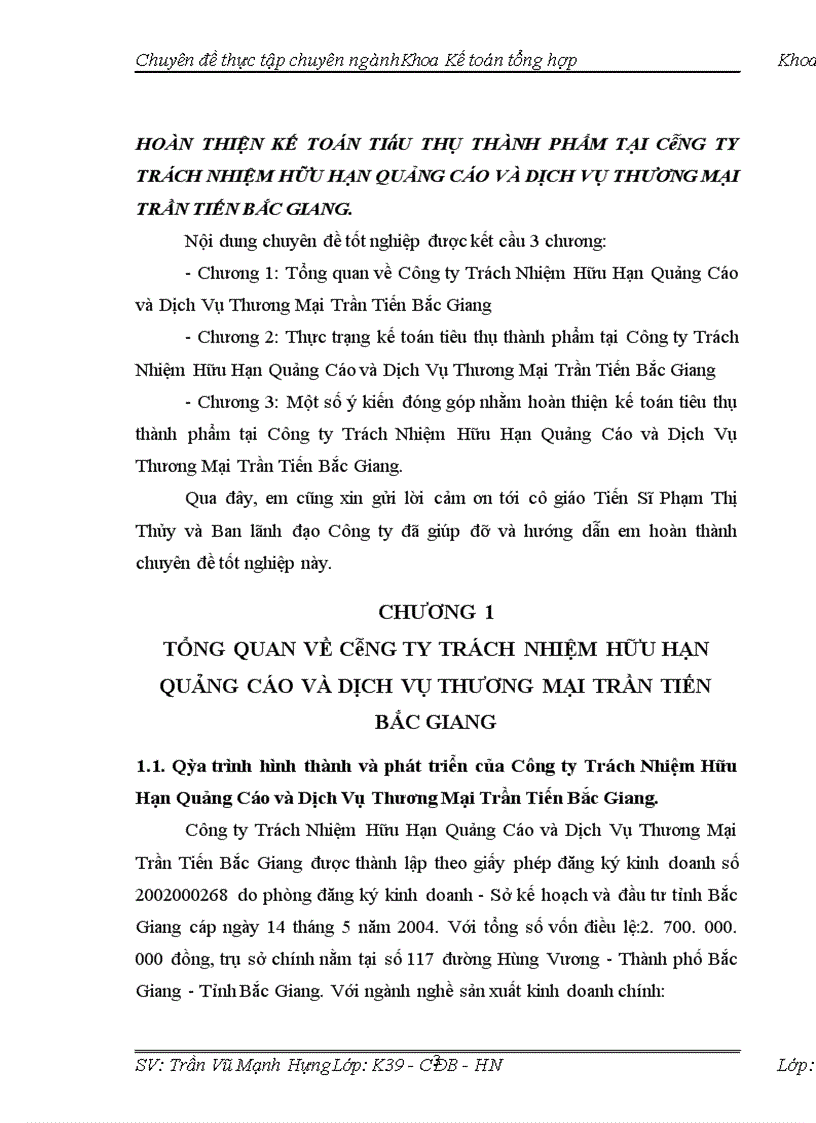 image for page Hoàn thiện kế toán tiêu thụ thành phẩm tại Công ty trách nhiệm hữu hạn quảng cáo và dịch vụ thương mại Trần Tiến Bắc Giang 1