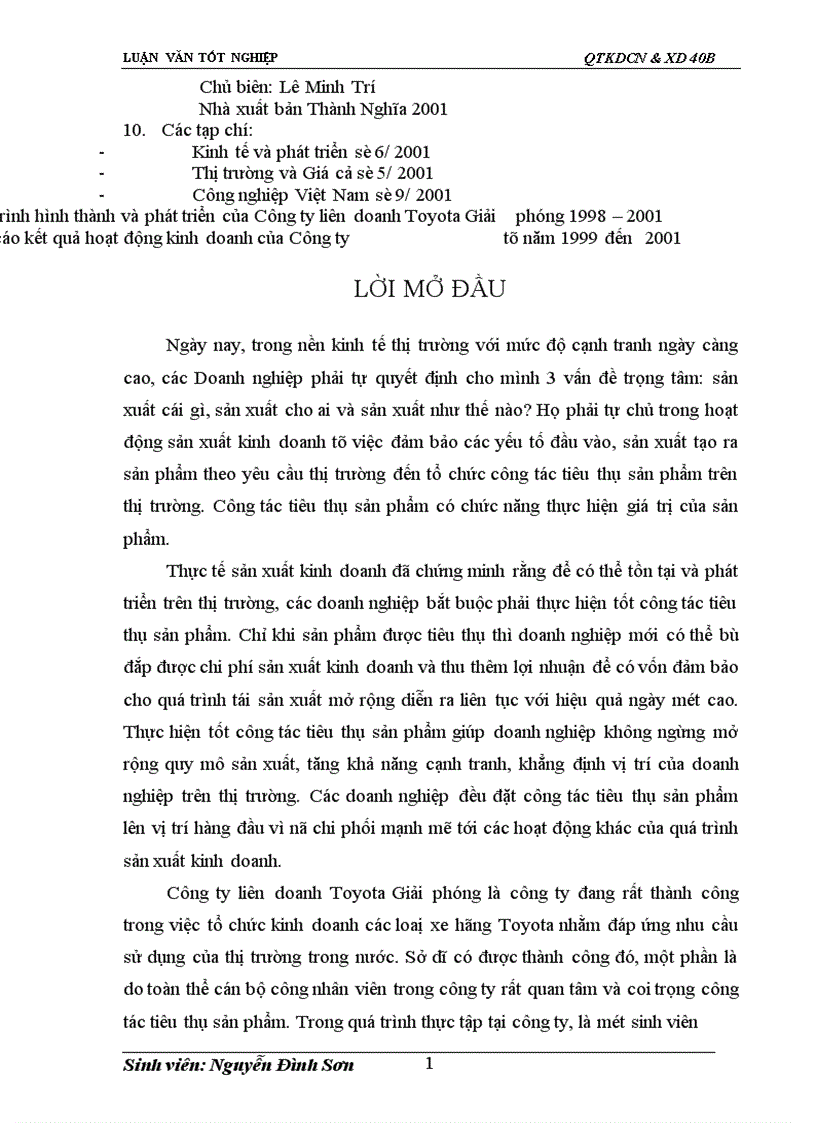 image for page Giải pháp đẩy mạnh tiêu thụ xe ô tô ở Công ty liên doanh Toyota Giải phóng