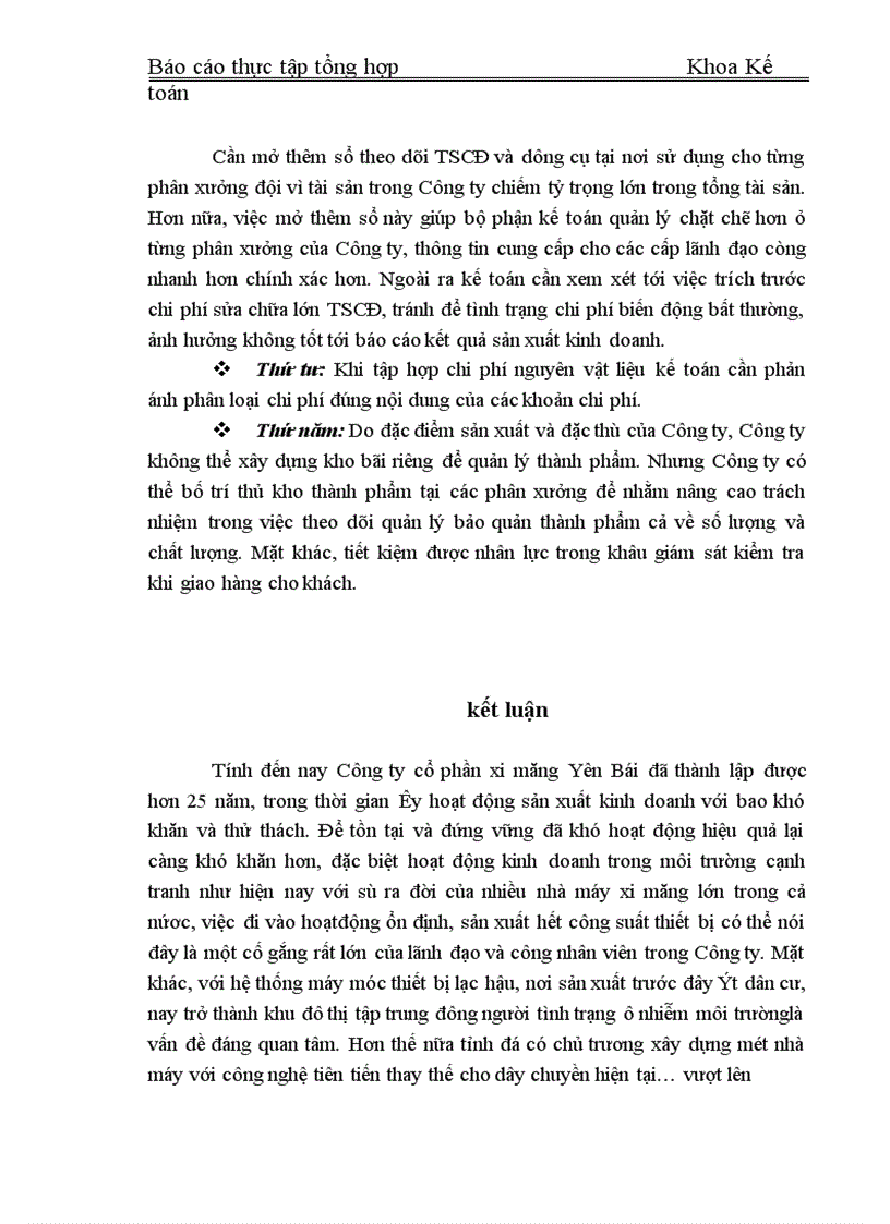 image for page Báo cáo thực tập tổng hợp tại Công ty cổ phần xi măng Yên Bái