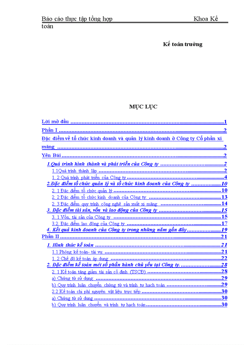 image for page Báo cáo thực tập tổng hợp tại Công ty cổ phần xi măng Yên Bái