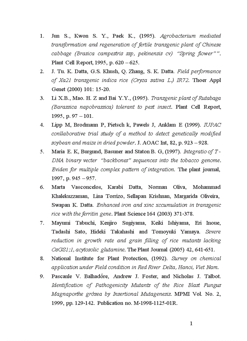 image for page Nghiên cứu tạo cây lúa chuyển gen Chitinase kháng bệnh đạo ôn nhờ vi khuẩn Agrobacterium tumefaciens 1