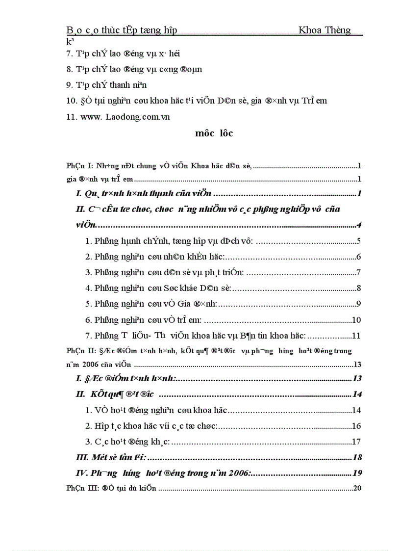 image for page Báo cáo tổng hợp về viện Khoa học dân số