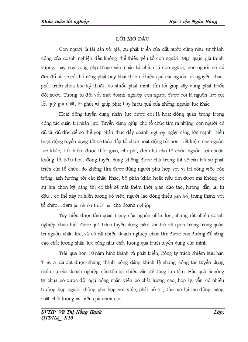 image for page Thực trạng và một số giải pháp nhằm nâng cao công tác tuyển dụng nhân sự tại Công ty trách nhiệm hữu hạn T A