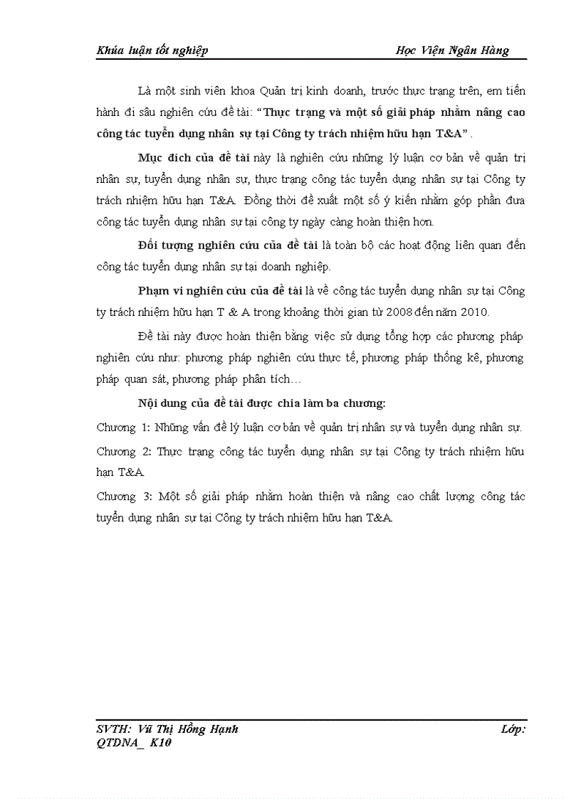 image for page Thực trạng và một số giải pháp nhằm nâng cao công tác tuyển dụng nhân sự tại Công ty trách nhiệm hữu hạn T A