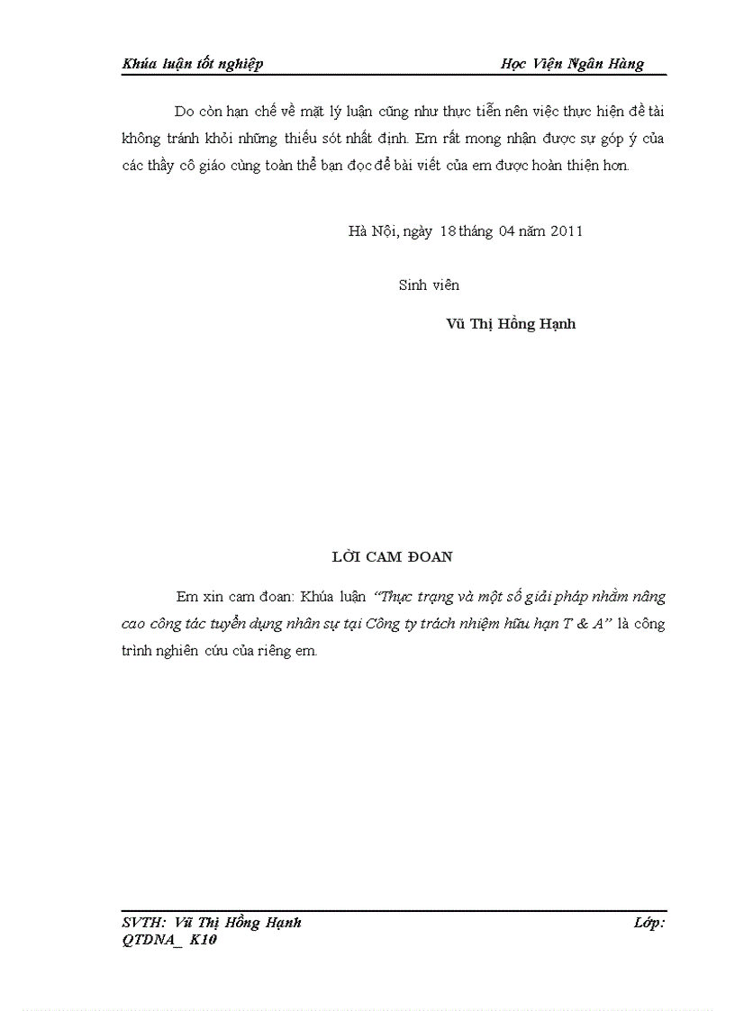 image for page Thực trạng và một số giải pháp nhằm nâng cao công tác tuyển dụng nhân sự tại Công ty trách nhiệm hữu hạn T A