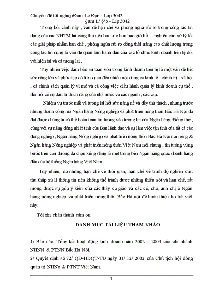 image for page Một số giải pháp nhằm nâng cao chất lượng hoạt động tín dụng ở Chi nhánh NHNo PTNT Bắc Hà Nội