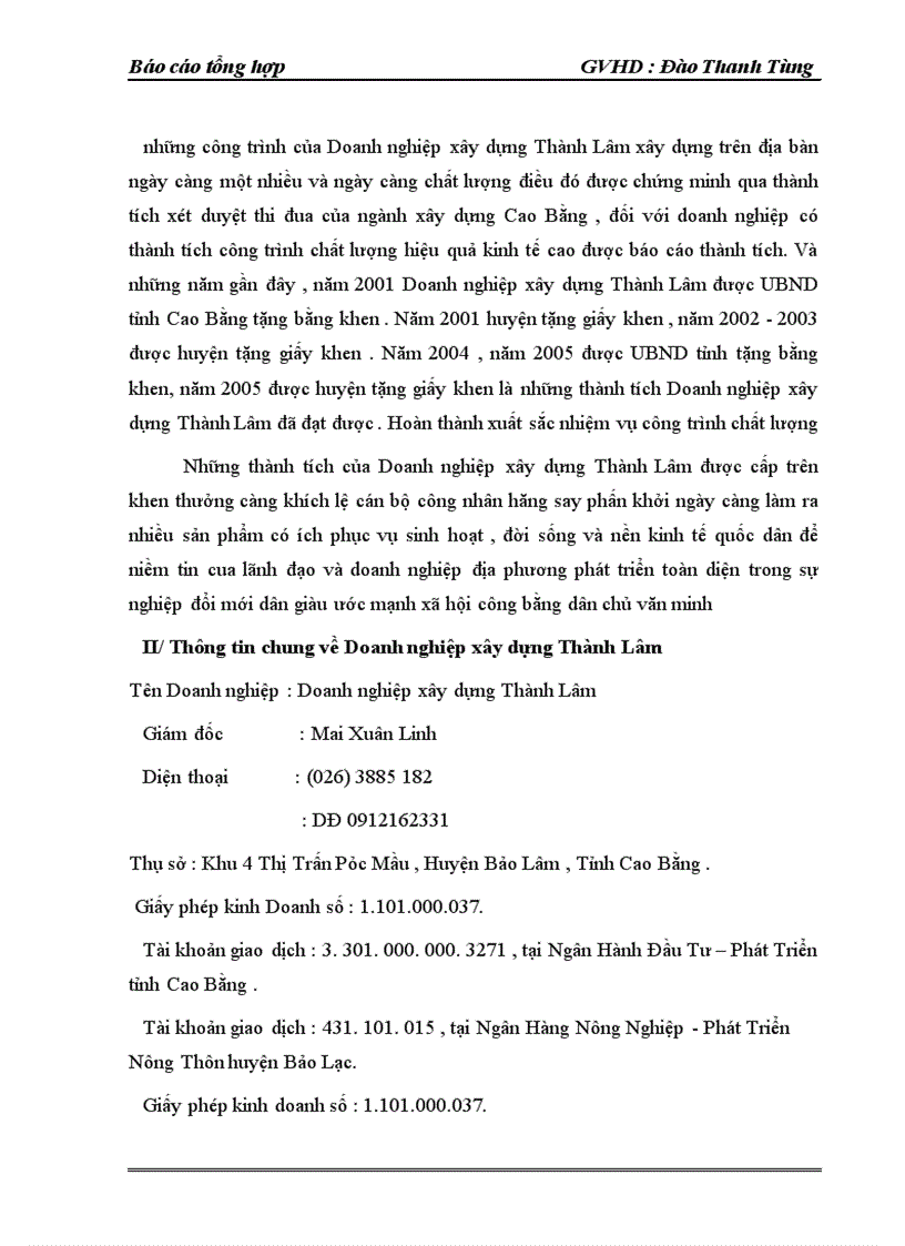 image for page Báo cáo tổng hợp về Doanh nghiệp xây dựng Thành Lâm