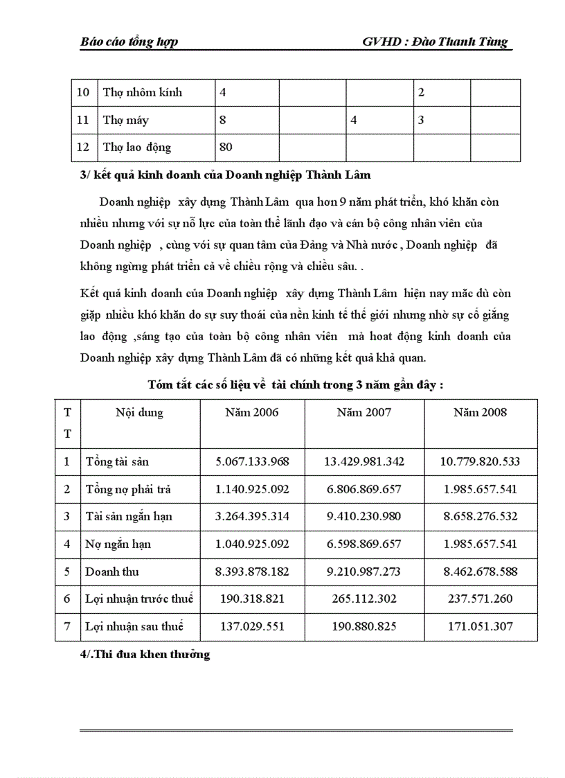 image for page Báo cáo tổng hợp về Doanh nghiệp xây dựng Thành Lâm